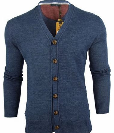 Mens Brave Soul Harmony Knit Cardigan/ Jumper Button Up - Azure Blue [Large]